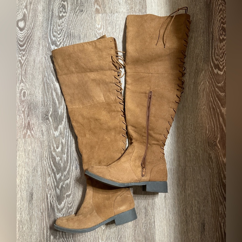 LIKE NEW Wide Calf Over the Knee Lace Up Back Boots